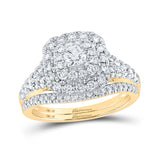 14kt Yellow Gold Round Diamond Halo Bridal Wedding Ring Band Set 1 Cttw