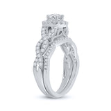 14kt White Gold Round Diamond Halo Bridal Wedding Ring Band Set 1 Cttw