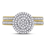 10kt Yellow Gold Round Diamond Cluster Bridal Wedding Ring Band Set 1/3 Cttw
