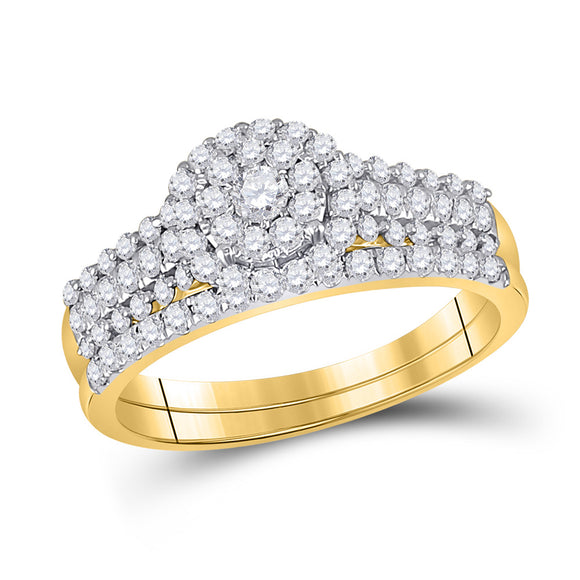 10kt Yellow Gold Round Diamond Bridal Wedding Ring Band Set 3/4 Cttw