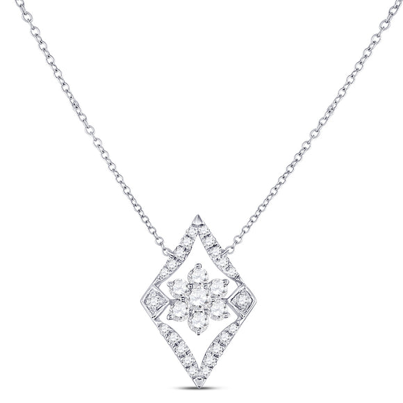 14kt White Gold Womens Round Diamond Geometric Cluster Necklace 1/3 Cttw