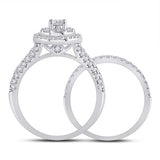 14kt White Gold Round Diamond Bridal Wedding Ring Band Set 1 Cttw