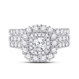 14kt White Gold Cushion Diamond Bridal Wedding Ring Band Set 1-7/8 Cttw