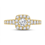 14kt Yellow Gold Round Diamond Halo Bridal Wedding Engagement Ring 1-1/2 Cttw