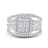 14kt White Gold Baguette Diamond Halo Bridal Wedding Ring Band Set 1 Cttw