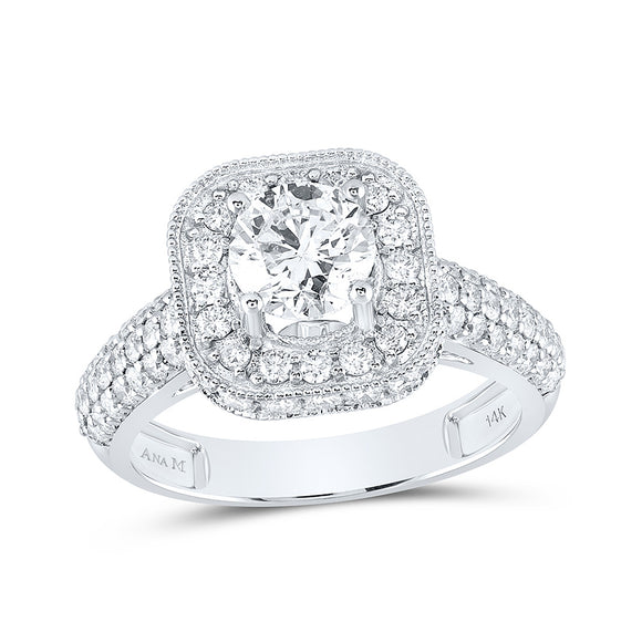 14kt White Gold Round Diamond Halo Bridal Wedding Engagement Ring 2-1/5 Cttw