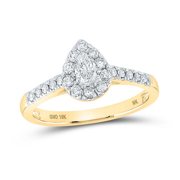 10kt Yellow Gold Pear Diamond Halo Bridal Wedding Engagement Ring 1/2 Cttw