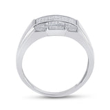 Sterling Silver Mens Round Diamond Cross Fashion Ring 1/6 Cttw