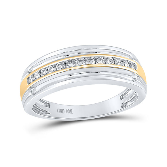10kt Two-tone White Gold Mens Round Diamond Wedding Anniversary Band Ring 1/4 Cttw