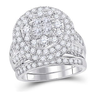 14kt White Gold Princess Diamond Bridal Wedding Ring Band Set 3 Cttw