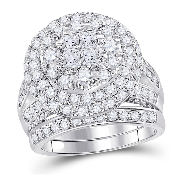 14kt White Gold Princess Diamond Bridal Wedding Ring Band Set 3 Cttw