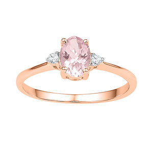 10kt Rose Gold Womens Oval Synthetic Morganite Solitaire Diamond Ring 5/8 Cttw