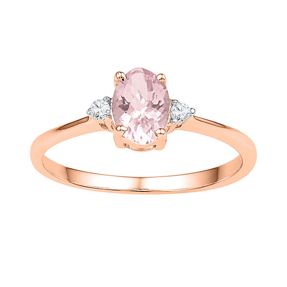 10kt Rose Gold Womens Oval Synthetic Morganite Solitaire Diamond Ring 5/8 Cttw