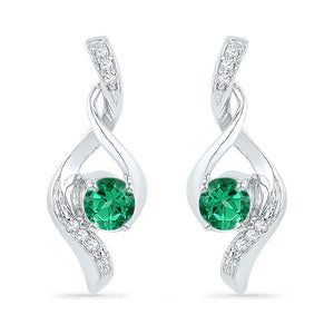10kt White Gold Womens Round Synthetic Emerald Fashion Earrings 1/3 Cttw