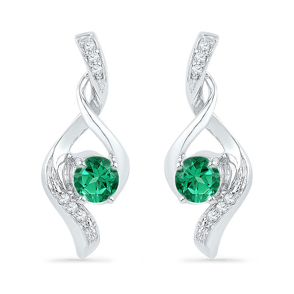 10kt White Gold Womens Round Synthetic Emerald Fashion Earrings 1/3 Cttw