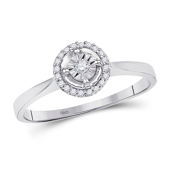 10kt White Gold Round Diamond Solitaire Halo Bridal Wedding Engagement Ring 1/12 Cttw