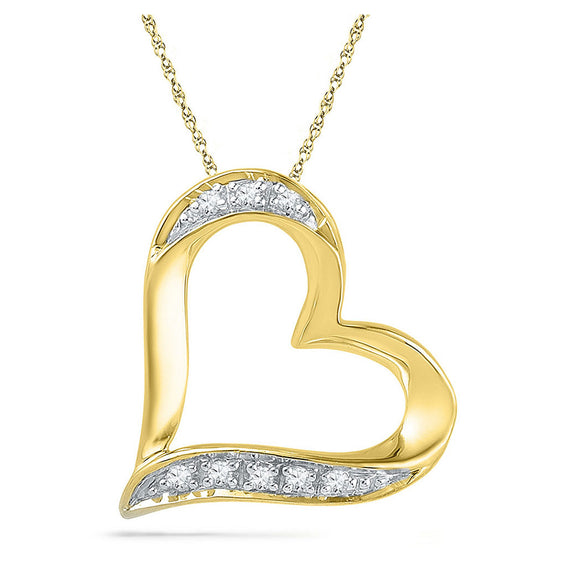 10kt Yellow Gold Womens Round Diamond Heart Pendant .03 Cttw