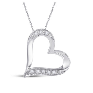 10kt White Gold Womens Round Diamond Heart Outline Pendant .03 Cttw