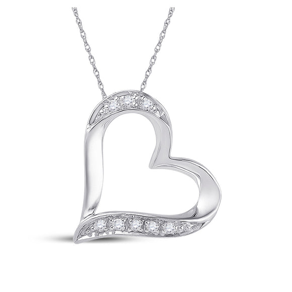 10kt White Gold Womens Round Diamond Heart Outline Pendant .03 Cttw