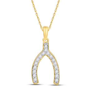 10k Yellow Gold Womens Round Diamond Lucky Wishbone Fortune Pendant 1/6 Cttw