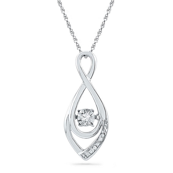 10kt White Gold Womens Round Diamond Moving Twinkle Solitaire Teardrop Pendant 1/20 Cttw