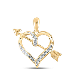 10kt Yellow Gold Womens Round Diamond Heart Arrow Pendant 1/12 Cttw