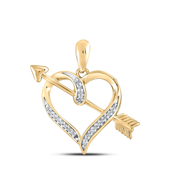 10kt Yellow Gold Womens Round Diamond Heart Arrow Pendant 1/12 Cttw