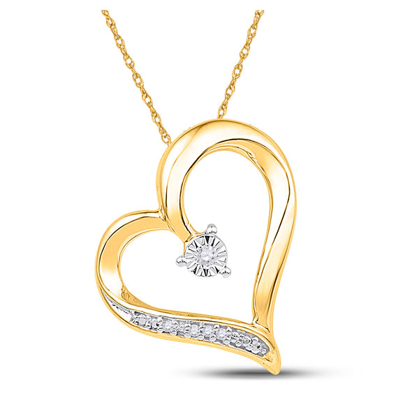 10kt Yellow Gold Womens Round Diamond Heart Pendant .01 Cttw