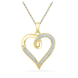 10kt Yellow Gold Womens Round Diamond Heart Pendant 1/10 Cttw