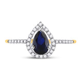 10kt Yellow Gold Womens Pear Synthetic Blue Sapphire Teardrop Ring 1 Cttw