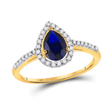 10kt Yellow Gold Womens Pear Synthetic Blue Sapphire Teardrop Ring 1 Cttw