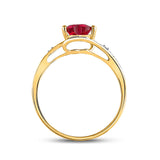 10kt Yellow Gold Womens Heart Synthetic Ruby Solitaire Diamond-accent Bypass Ring 1 Cttw
