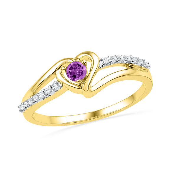 10kt Yellow Gold Womens Synthetic Amethyst Heart Ring 1/5 Cttw