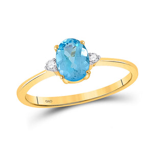 10kt Yellow Gold Womens Oval Synthetic Blue Topaz Solitaire Diamond Ring 1 Cttw