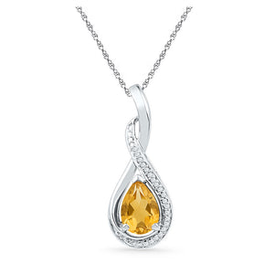 Sterling Silver Womens Oval Synthetic Citrine Solitaire Diamond Frame Twist Pendant 1 Cttw