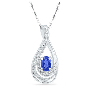 Sterling Silver Womens Oval Synthetic Blue Sapphire Solitaire Teardrop Pendant 1/2 Cttw