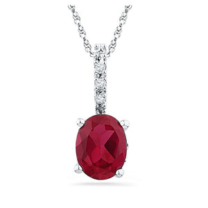 Sterling Silver Womens Oval Synthetic Ruby Solitaire Pendant 1 Cttw