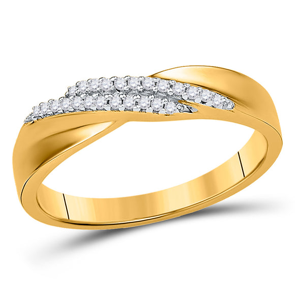 10kt Yellow Gold Womens Round Diamond Double Row Crossover Band Ring 1/10 Cttw