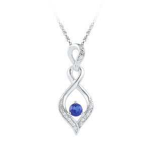 Sterling Silver Womens Round Synthetic Blue Sapphire Solitaire Pendant 1/5 Cttw