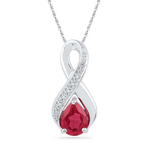 Sterling Silver Womens Pear Synthetic Ruby Diamond Fashion Pendant 1-3/4 Cttw