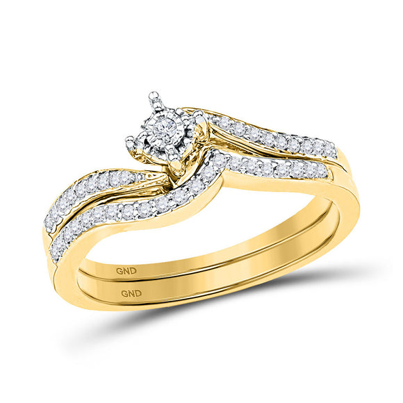 10kt Yellow Gold Round Diamond Bridal Wedding Ring Band Set 1/5 Cttw
