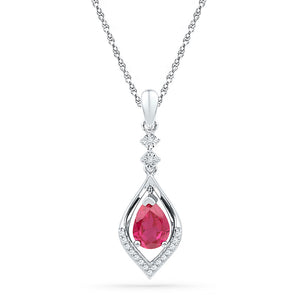 Sterling Silver Womens Oval Synthetic Ruby Diamond Solitaire Pendant 1 Cttw