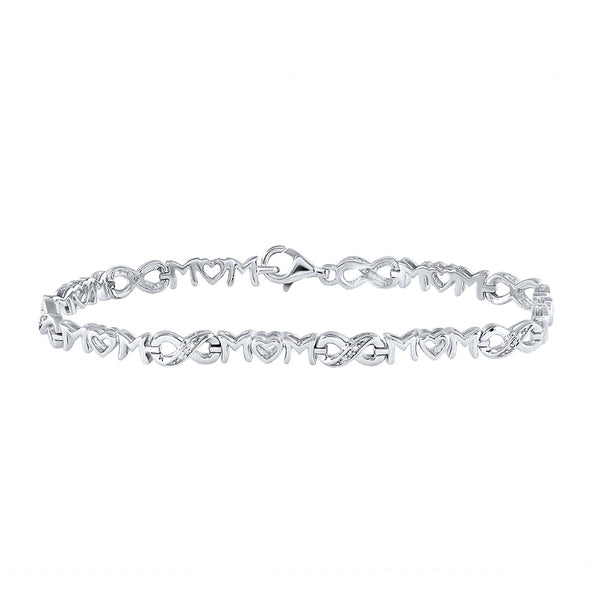 Sterling Silver Womens Round Diamond Mom Heart Link Bracelet