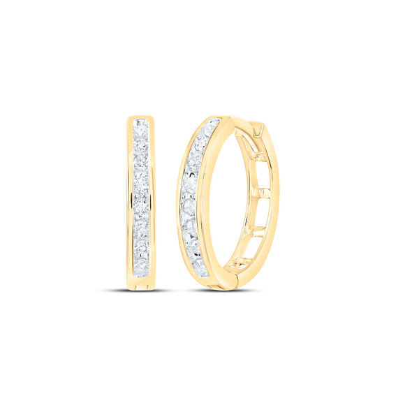 10kt Yellow Gold Womens Round Diamond Hoop Earrings 1/5 Cttw