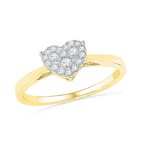 10kt Yellow Gold Womens Round Diamond Simple Heart Cluster Ring 1/6 Cttw
