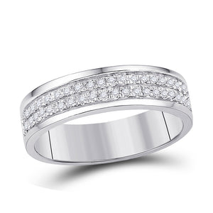 10kt White Gold Womens Round Diamond 2-row Band Ring 1/5 Cttw