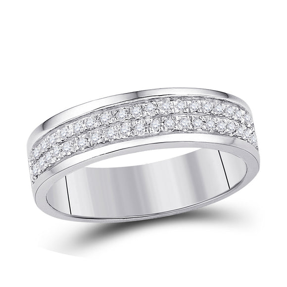 10kt White Gold Womens Round Diamond 2-row Band Ring 1/5 Cttw