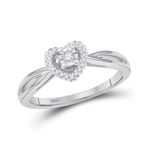10kt White Gold Womens Round Diamond Heart Solitaire Ring 1/8 Cttw