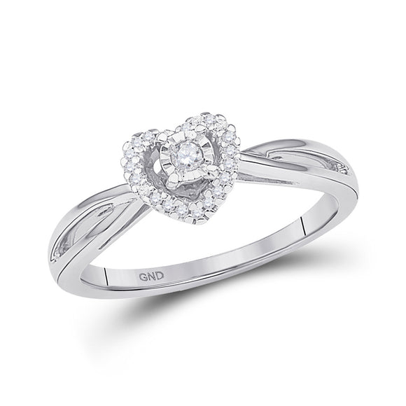 10kt White Gold Womens Round Diamond Heart Solitaire Ring 1/8 Cttw