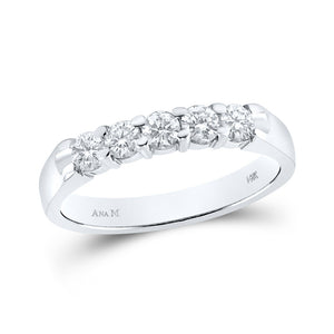 14kt White Gold Womens Round Diamond 5-stone Wedding Band 1/2 Cttw